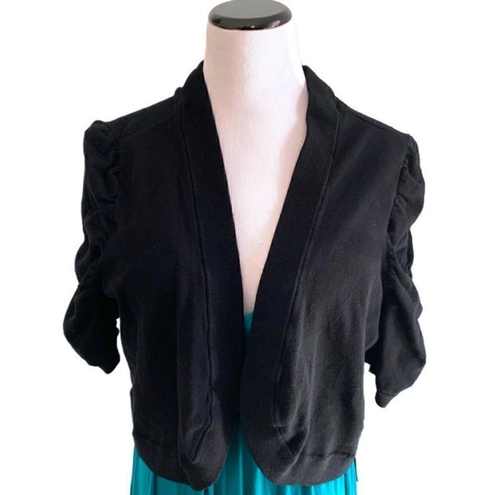 INC Black Shortsleeve Open Front Shrug Sweater